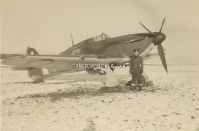 Peter Provenzano Photo Album Image_copy_059.jpg - Jim McGinni in front of a Hawker Hurricane I.  RAF Station Kirton Lindsey, February 1941.
